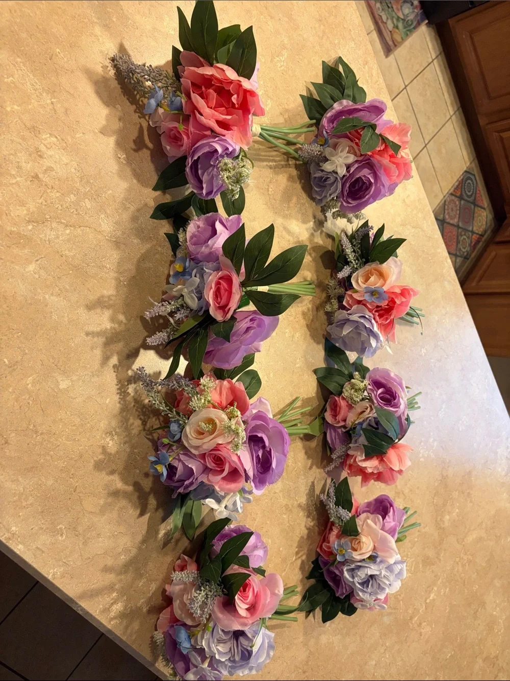 Peonies & Roses Floral Bouquets 8 Pc Set Flower Bouquets Lot Wedding New